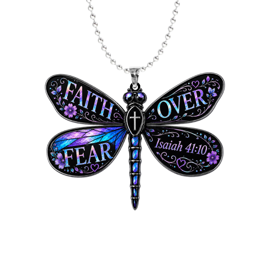 Faith Over Fear Dragonfly Rearview Mirror Ornament