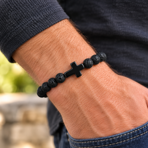 Stone Cross Bracelet - Lava (Ships on or around 8-31-26)