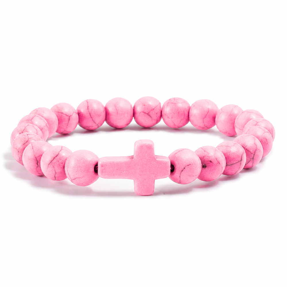 Stone Cross Bracelet - Pink