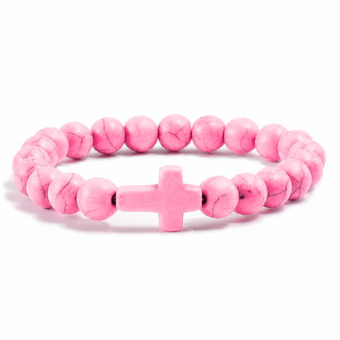 Stone Cross Bracelet - Pink (Ships on or around 8-31-26)