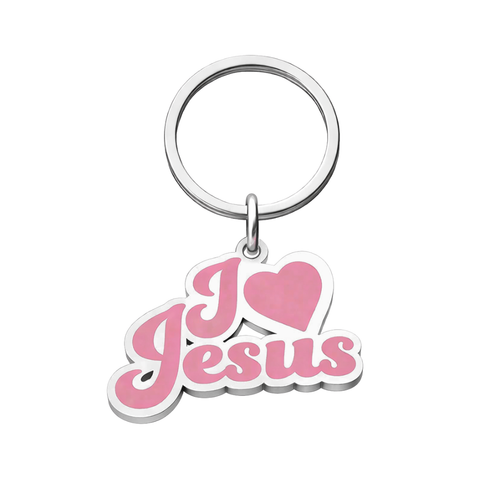 Pink I Love Jesus Enamel Key Chain