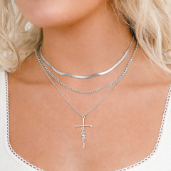 Stainless Steel Herringbone Chain Necklace - Silver