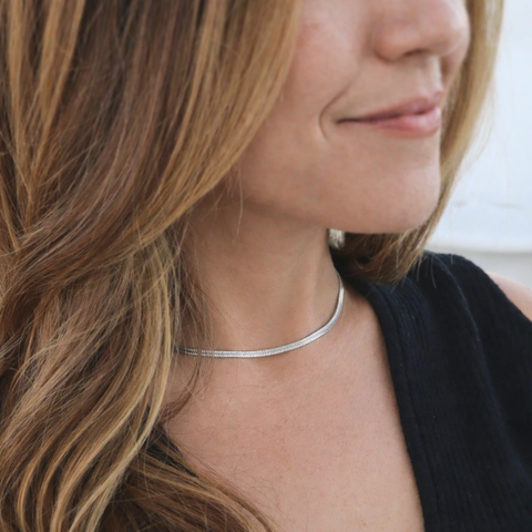 Stainless Steel Herringbone Chain Necklace - Silver