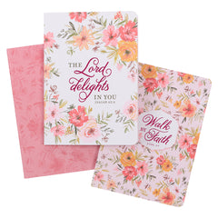 Walk by Faith Berry Pink Floral Large Notebook Set - 2 Corinthians 5:7