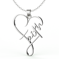 (Gift-wrapped) Faith Heart Necklace - Silver