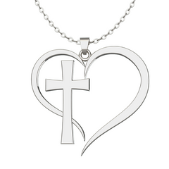 (Gift-wrapped) Heart Cross Necklace - Silver