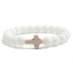 Stone Cross Bracelet - Porcelain White