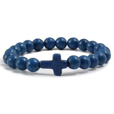 Stone Cross Bracelet - Blue