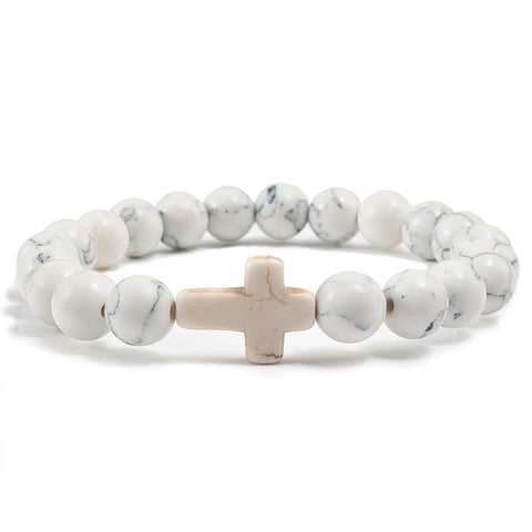 Stone Cross Bracelet - White Marble