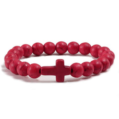 Stone Cross Bracelet - Red