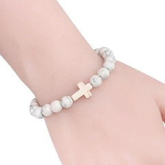 Stone Cross Bracelet - White Marble